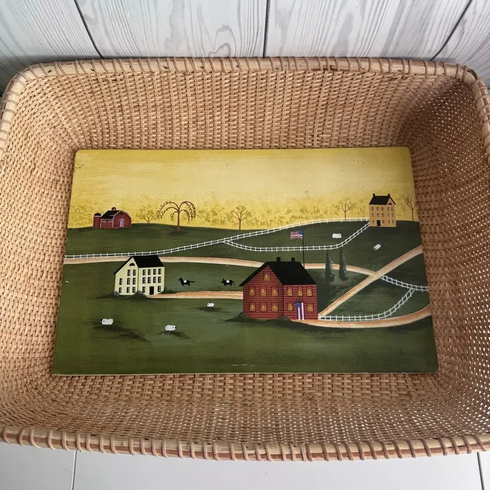 Vtg Nantucket Basket Large Rectangular Tray Hand Painted Wood Country